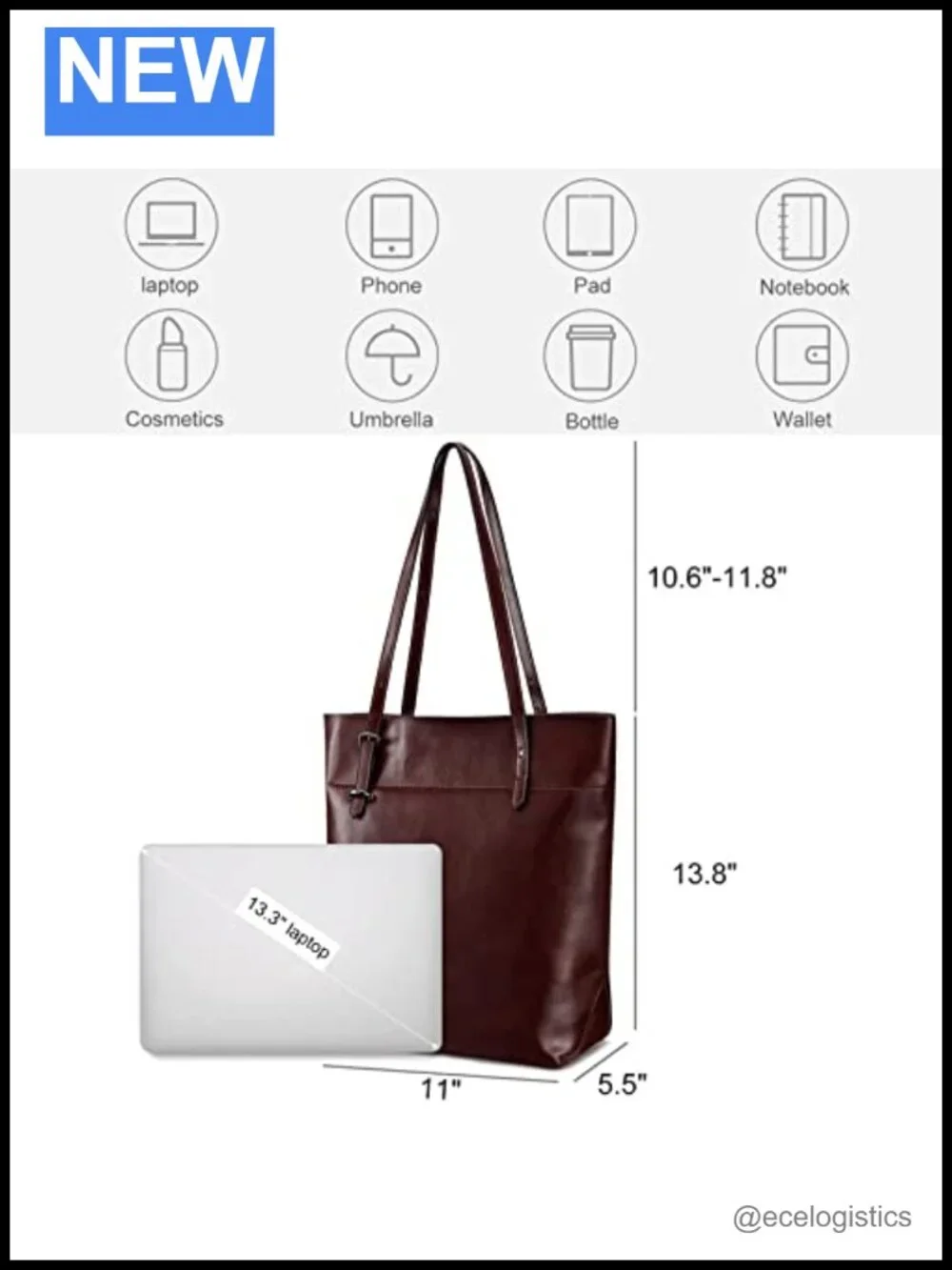 Genuine Leather Tote Handbag Large Capacity Adjustable Straps Work Office